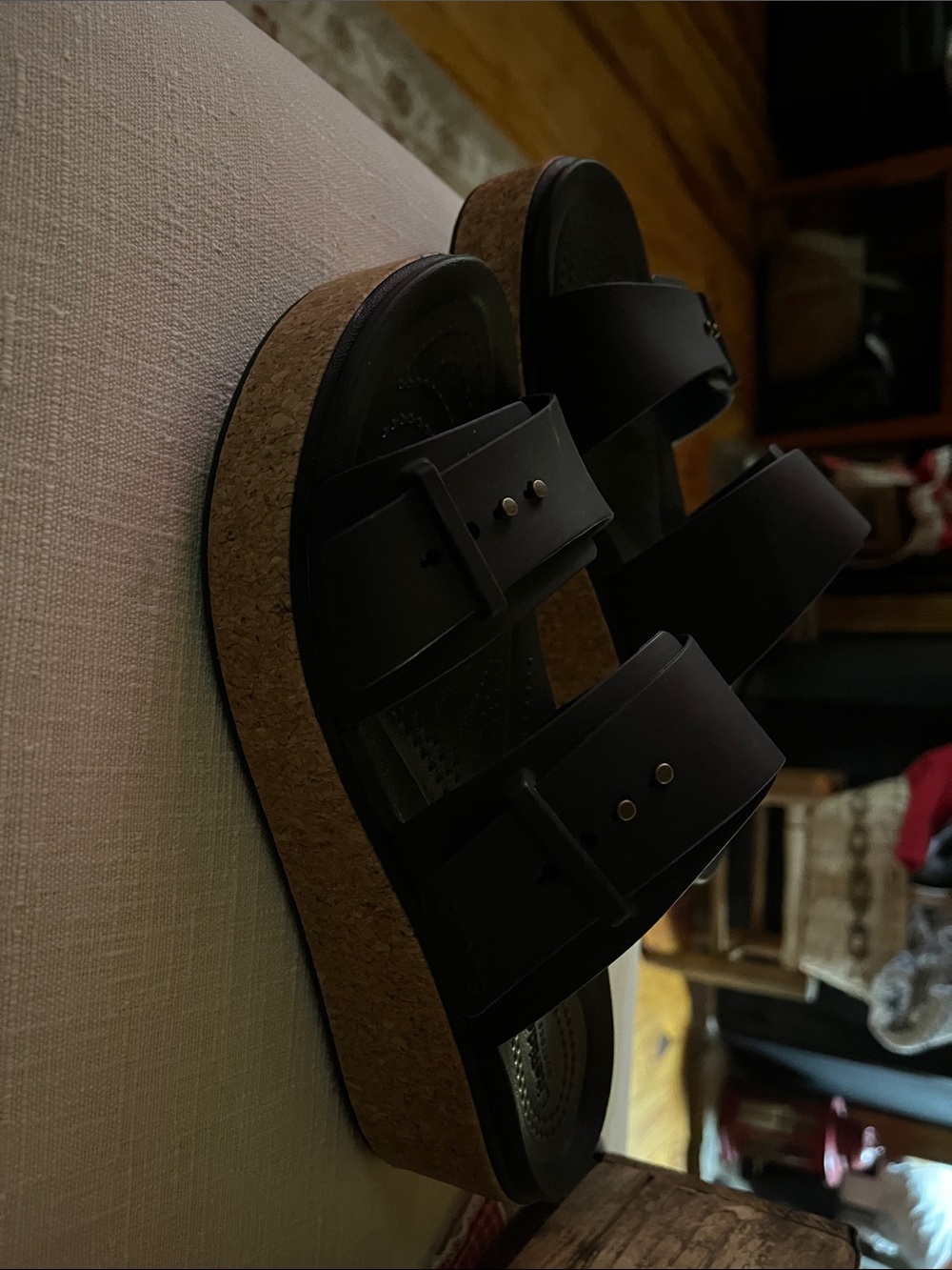 CROCS Platform Cork Sandals in Black with Natural Cork Sole